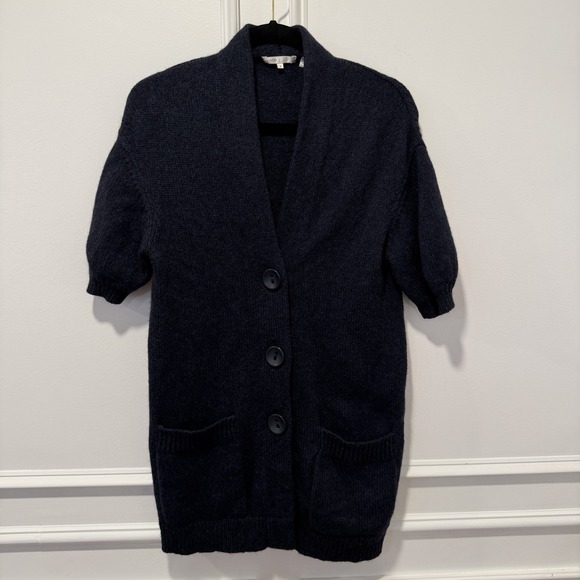 Vince Sweaters - Vince Short Sleeve Cardigan Sweater Size S Navy‎ Blue Alpaca Wool Blend